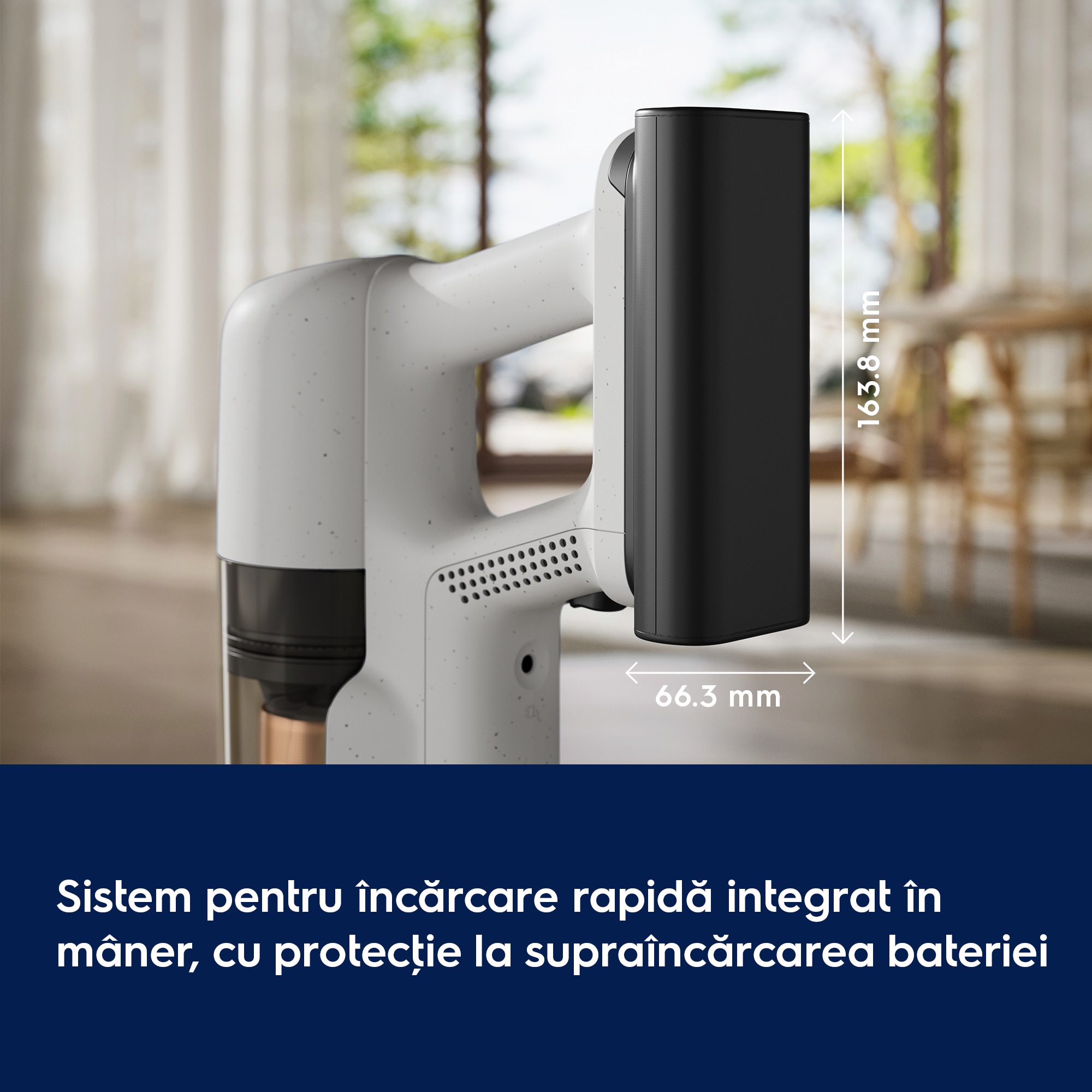 Sistem pentru încărcare rapidă integrat în mâner, cu protecţie la supraîncărcarea bateriei