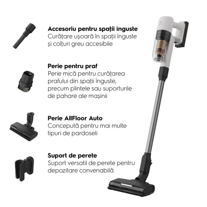 Accesoriu pentru spaţii înguste Curăţare ușoară în spaţii înguste și colţuri greu accesibile  Perie pentru praf Perie mică pentru curăţarea prafului din spaţii înguste, precum plintele sau suporturile de pahare ale mașinii Perie AllFloor Auto Concepută pentru mai multe tipuri de pardoseli Suport de perete