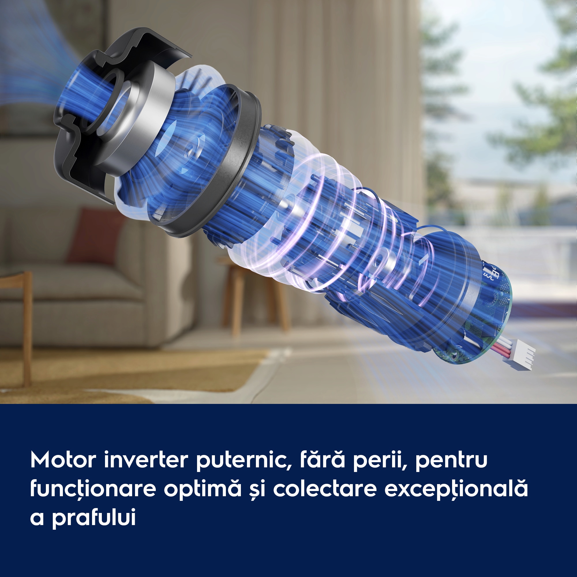 Motor inverter puternic, fără perii, pentru funcţionare optimă și colectare excepţională a prafului