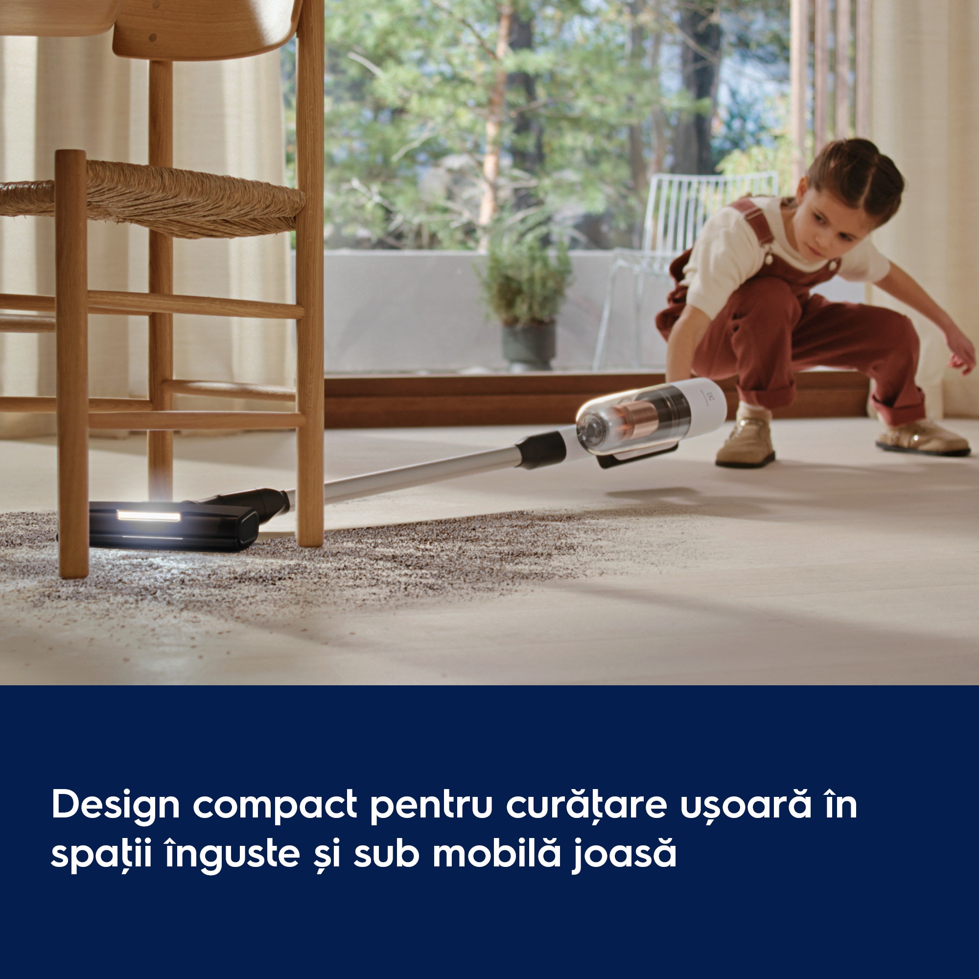 Design compact pentru curăţare ușoară în spaţii înguste și sub mobilă joasă