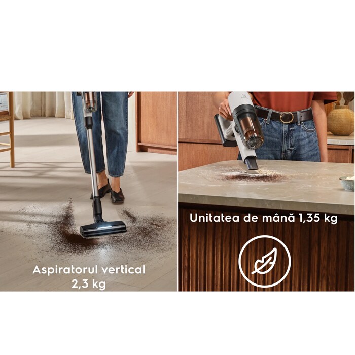 Aspiratorul vertical 2,3 kg  Unitatea de mână 1,35 kg
