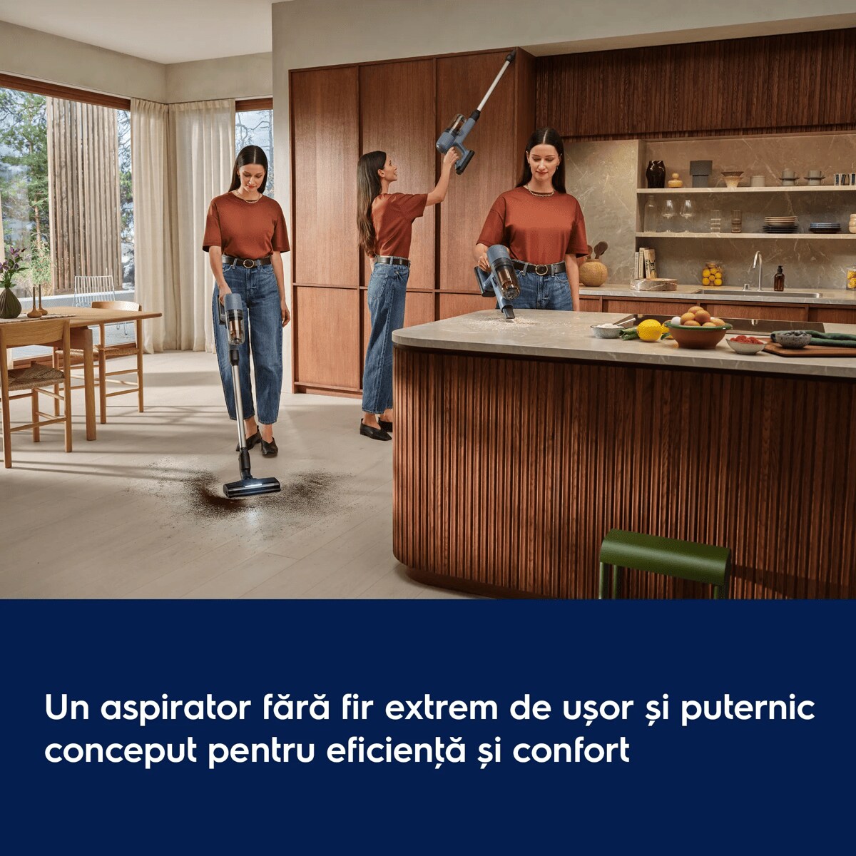 Un aspirator fără fir extrem de ușor și puternic conceput pentru eficienţă și confort
