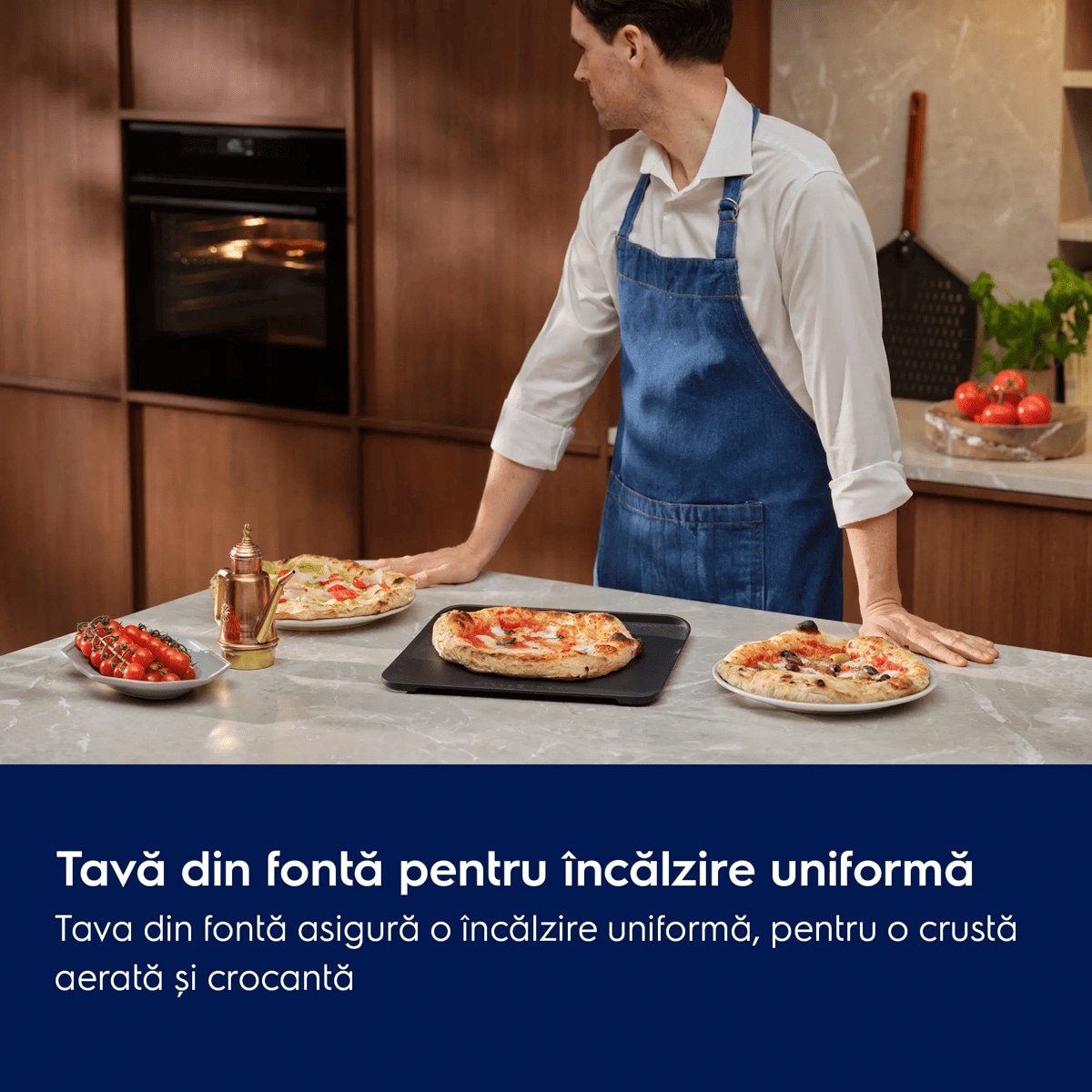 Tavă din fontă pentru încălzire uniformă Tava din fontă asigură o încălzire uniformă, pentru o crustă aerată și crocantă