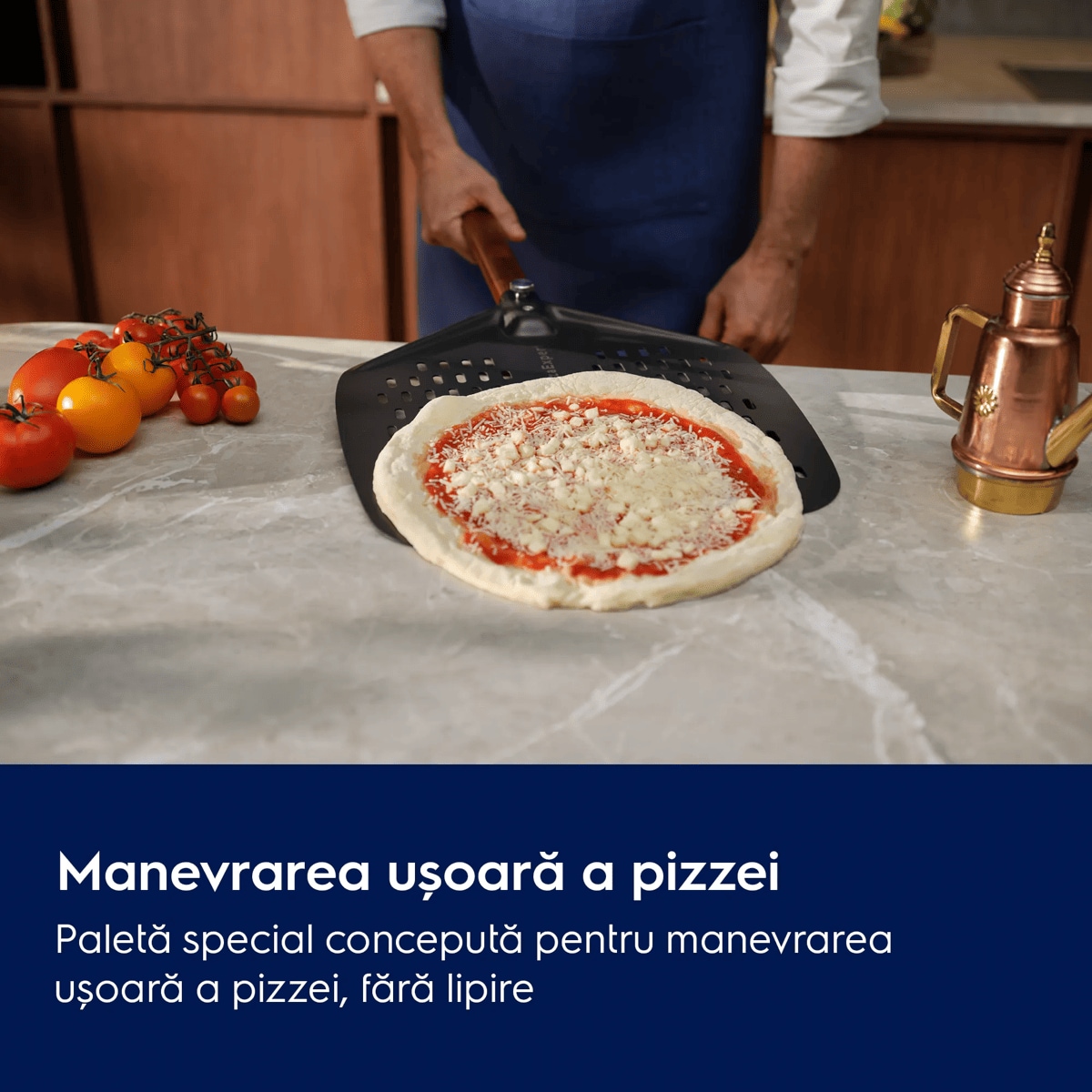 Manevrarea ușoară a pizzei  Paletă special concepută pentru manevrarea ușoară a pizzei, fără lipire