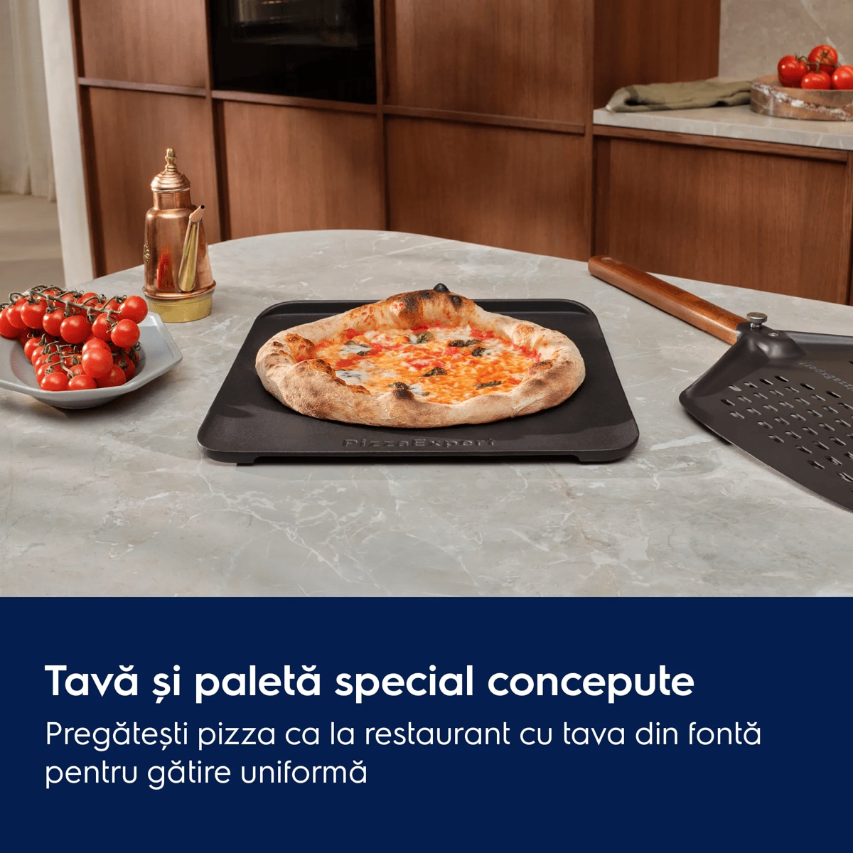 Tavă și paletă special concepute Pregătești pizza ca la restaurant cu tava din fontă pentru gătire uniformă