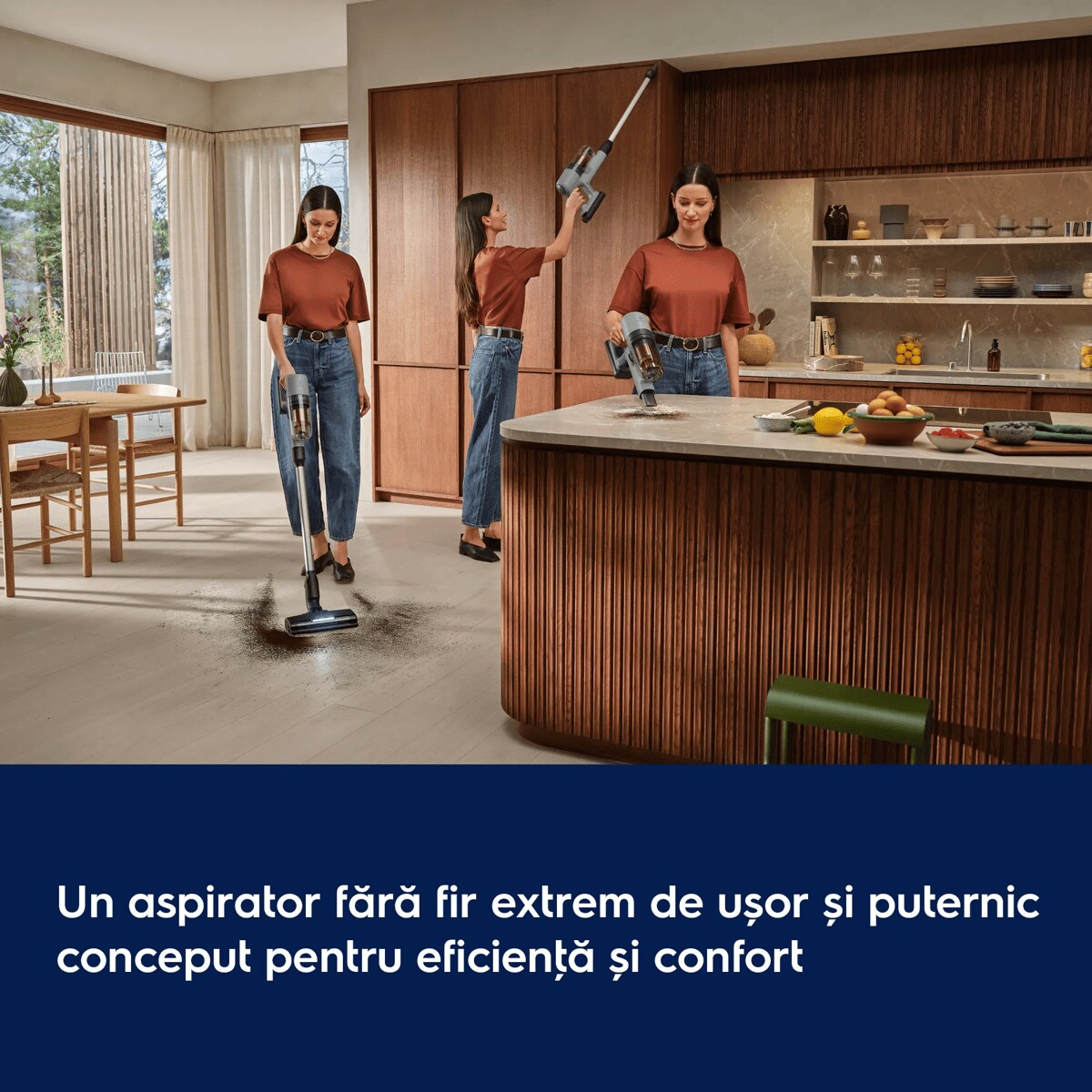 Un aspirator fără fir extrem de ușor și puternic conceput pentru eficienţă și confort