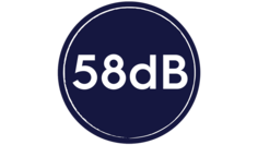 O etichetă care anunță nivelul zgomotului la 58 dB